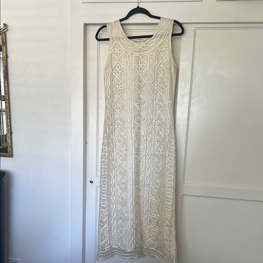 Elegant Cream Embroidered Fabric long dress